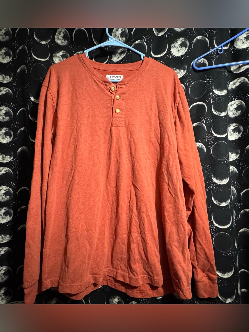 Levi's Men's Rust Orange Long Sleeve Henley Top Size XL